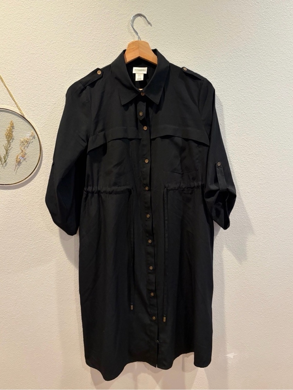 5/$26 Motherhood Black Button-Front Midi Shirt Dress